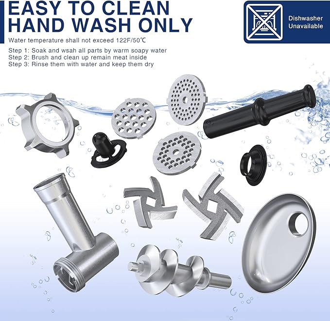 CHEFFANO Meat Grinder, Electric Meat Grinder and Sausage Maker Includes 3 Size Stainless Steel Sausage Stuffs, 2 Cutting Blades, 3 Grinder Plates, Plastic Sausage Tubes & Kubbe Kit for Home Use