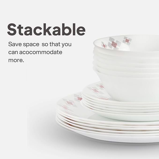 Cello Regal Dinnerware Set of 18 pieces, Service for 6, Chip & Scratch Resistant, Lightweight Round Plates and Bowls Set, Microwave & Dishwasher safe, Opalware Dinner Set, Block Buster