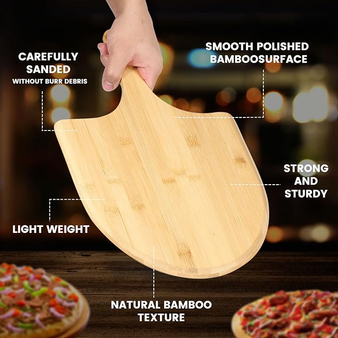 Pizza Peel 11 Inch, Natural Bamboo Pizza Spatula Wooden Pizza Spatula Paddle for Pizza Cutting Cheese Bread Fruit Vegetable (1)