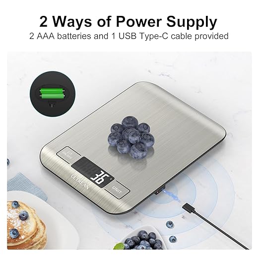 Ultrean Food Scale, 33lb Digital Kitchen Scale for Food Ounces Grams, 304 Stainless Steel, Type-C Charging and Batteries, Perfect for Meal Prep, Cooking, and Baking
