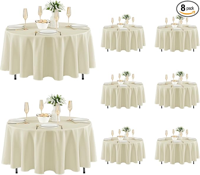 Fitable 8 Pack Round Tablecloths: Stain Resistant Wrinkle Free Circle Table Clothes, Washable Reusable Polyester Table Covers for Wedding Party Birthday Banquet Reception(Ivory, 70 Inch)