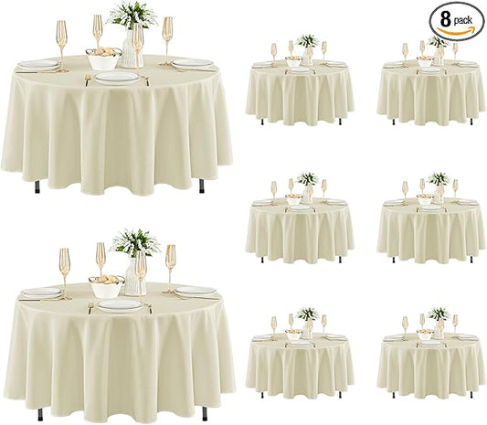 Fitable 8 Pack Round Tablecloths: Stain Resistant Wrinkle Free Circle Table Clothes, Washable Reusable Polyester Table Covers for Wedding Party Birthday Banquet Reception(Ivory, 70 Inch)