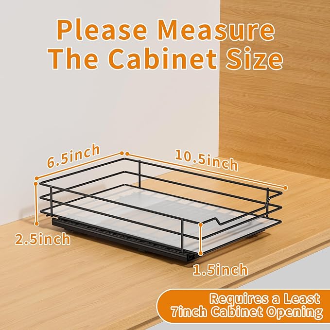 RCHYFEED Pull Out Spice Rack Organizer for Cabinet,Slide out Spice Organizer for Inside Cabinets,Heavy Duty Spice Organization for Kitchen and Pantry,Seasoning,Sauces(1-Tier,6.5" Wx10.5 Dx2.5 H)
