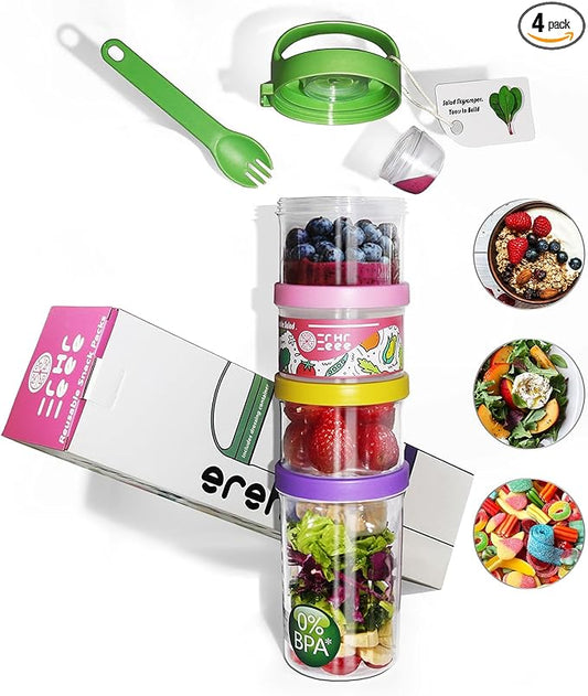 Portable & Airtight Food Storage Containers | 4-Piece Stackable Jars with Twist-Lock Lids | 60oz Leak-Proof BPA-Free Jars for Snacks, Formula & salads