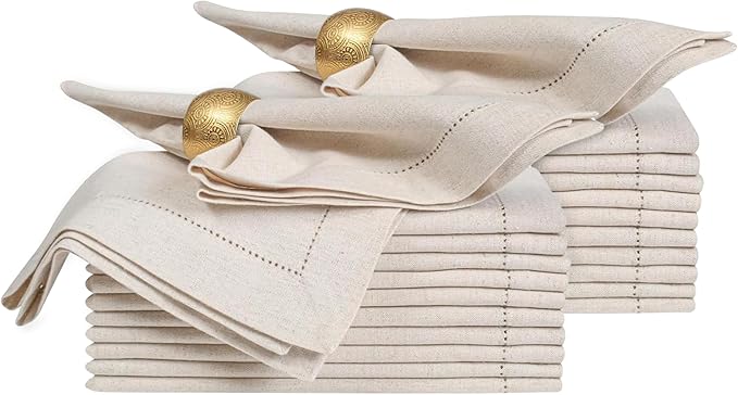 Bedding Craft Linen Flax Cotton Cloth Napkins 18x18 Set of 24 – Natural Hemstitched Corners – Machine Washable Fabric Napkins for Dinner, Weddings, Baby Showers & Everyday Table Settings