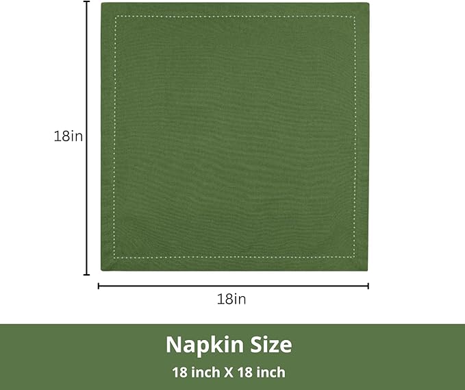 PurpleEssences Set of 12 Hemstitch Cloth Dinner Napkins 100% Cotton - Soft Durable Washable - Ideal for Wedding Christmas Holiday Winter - Perfect Everyday Use Table Linen 18x18 - Sage Green