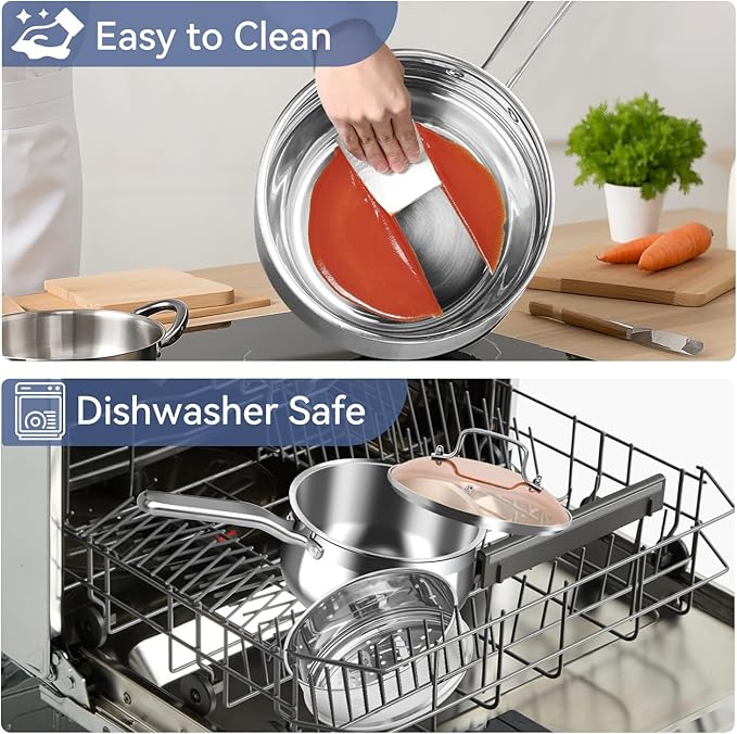 Stainless Steel Saucepan with Steamer Basket, 2.5 QT Cooking Pot All Stove Compatible - Soup Pot Perfect for Cooking Gravies, Pasta, Vegetable and More