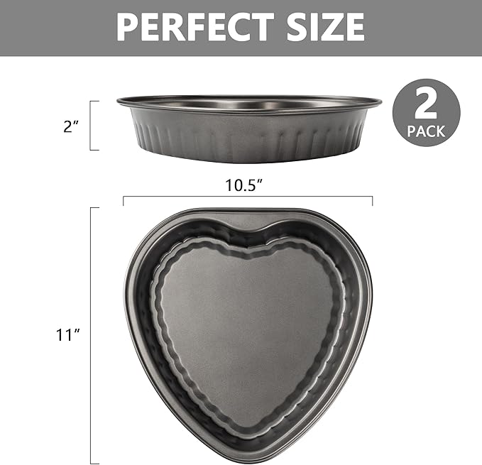 Tiawudi Heart Shaped Cake Pans, Large Heart Cake Pan, Nonstick Baking Molds, 9.5 Inch Cake Tins for Wedding, Birthday, Party & Family, Set of 2