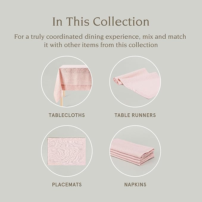 over&back 100%-Linen Woven Tablecloth - Colorful Dining Room Table Cover - Mitered Corner Hems - Machine Washable - Kitchen and Home Decor - Pink - 70x108