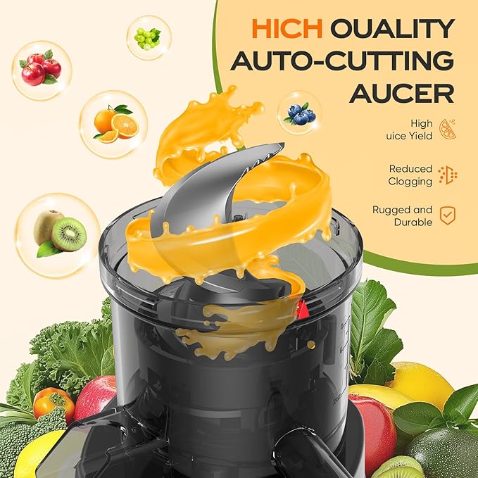 Juicer Machines, 150 Watts Cold Press Juicer with Wide Chute, Slow Masticating Juicers, High Juice Yield for Leafy Greens, Fruits & Vegetables, Easy to Clean