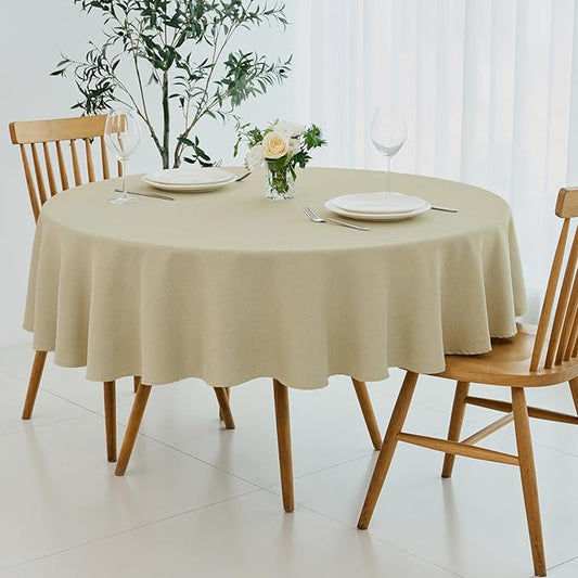 maxmill Round Linen Textured Tablecloth Spill-Proof Stainproof Wrinkle Free Washable Fabric Table Cloth for Circular Table Cover, Dining Room Buffet Banquet Parties Holiday Dinner, 70 Inch Beige