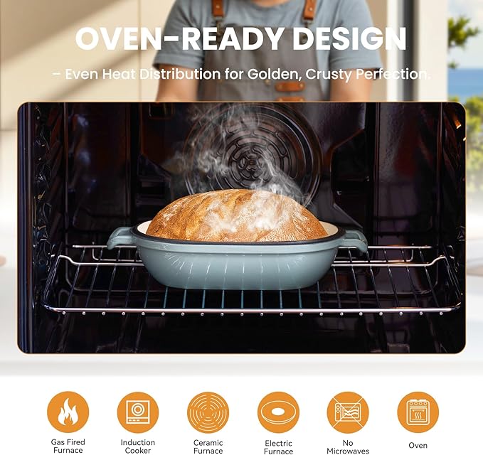 Enameled Cast Iron Dutch Oven for Sourdough Bread Baking,9 x 5-4/5 Inch Oval Cast Iron Bread Pan with Lid,Dutch Oven for Homemade Sourdough Baking,2.8QT Meatloaf Pan,Oven Safe