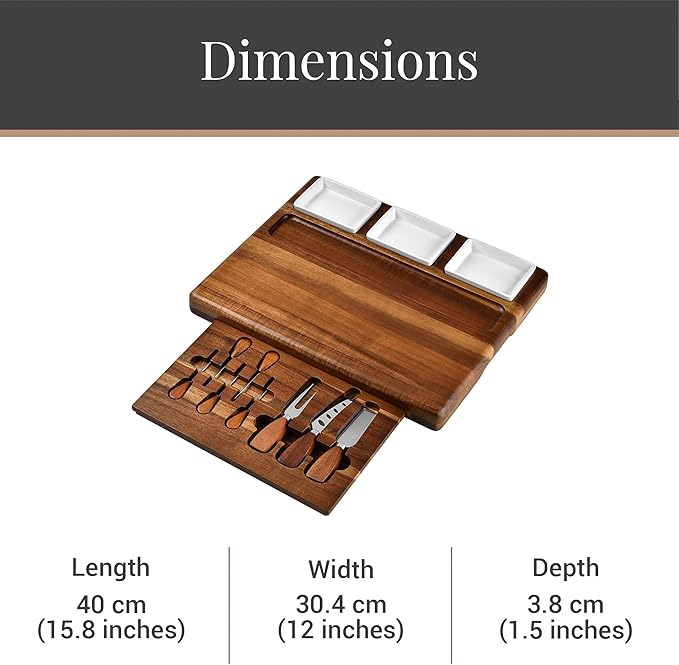 Shanik Large Acacia Wood Charcuterie Board Set with 3 Removable Ceramic Bowls & Serving Utensils - Housewarming, Wedding, Bridal Shower, Home and Kitchen, New Home Gift Ideas for Women, Gifts for Her