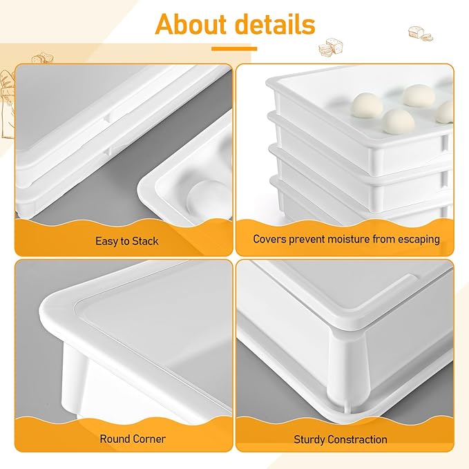 Tioncy 4 Pcs Pizza Dough Proofing Box Dough Container Stackable Trays with Lids Pizza Storage Container Collapsible for Storage Safekeeping, 25.98'' x 17.91'' x 3.23'', 4 Trays and 1 Covers