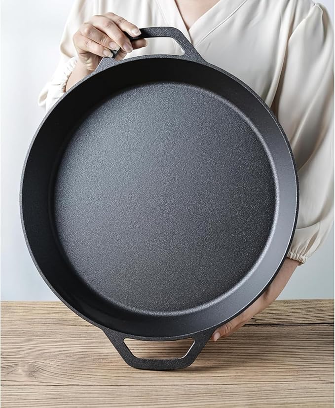 Cast Iron Skillet Pan, 18 inch, Double Handle, Non-Stick Surface, Deep Frying and Baking Pan