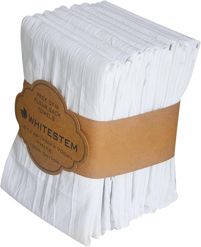 Flour Sack Towels | Tea Towel for Crafts| Kitchen | Dish | Cotton Blank Towel for Embroidery| Baking Bread Proofing Linen Cover| Thick Absorbent Quick Dry | 12 Pack 18"x28" White
