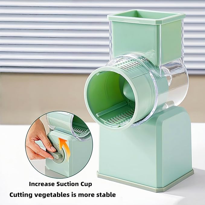 Rotary Cheese Grater with Handle,Replaceable Stainless Blades Cheese Shredder,Multi-Functional Cheese Vegetable Slicer with Storage Box,Easy to Clean Kitchen Gadgets with Storage Box (Green, 3 Blades)