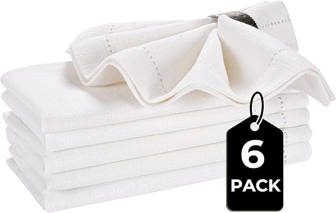 Cloth Dinner Napkins Set of 6 – 100% Cotton White Dinner Napkins 16x16 – Reusable for Easter, Christmas, Weddings, Baby Shower, Parties