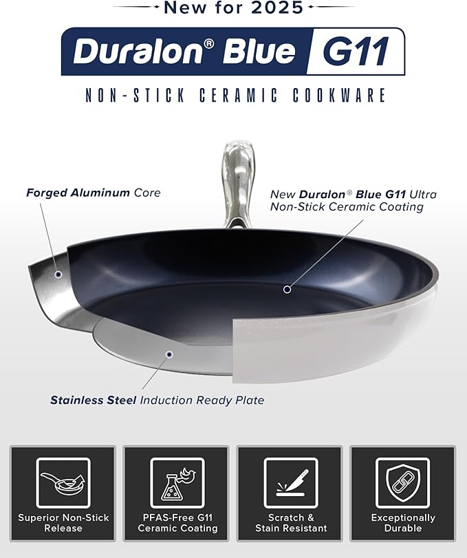 Nuwave Healthy G11-Pots and Pans Set Non Stick, 9H Near-Diamond Hardness Scratch-Resistant, Works on All Stovetops, PFAS Free, with Frying Pans, Saucepans & Glass Lids, Stay-Cool Handles, Tinsel