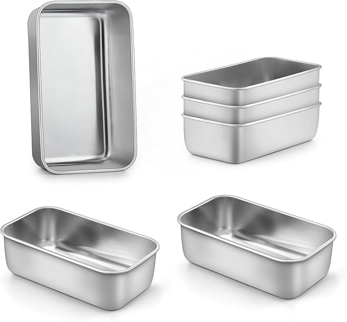 LIANYU 6 Pack Mini Loaf Pan Tins for Baking Bread, 6.3 x 3.5 Inch Stainless Steel Small Bread Loaf Pan for Homemade Meatloaf, Tin Loaf Baking Pan Perfect for Banana Sourdough Sandwich, Dishwasher Safe