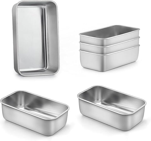 LIANYU 6 Pack Mini Loaf Pan Tins for Baking Bread, 6.3 x 3.5 Inch Stainless Steel Small Bread Loaf Pan for Homemade Meatloaf, Tin Loaf Baking Pan Perfect for Banana Sourdough Sandwich, Dishwasher Safe