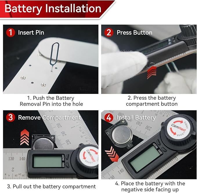 GemRed 82305 Digital Angle Finder Push Pin Protractor-Stainless Steel (With Button Battery Removal Pin)