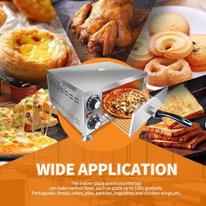 Generic YOOKTEN Electric Indoor Pizza Oven, 12"" Countertop Pizza Oven Commercial Pizza Maker Machine for Home with 60 Minutes Timer Stainless Steel Pizza Cooker,1100W, Silver