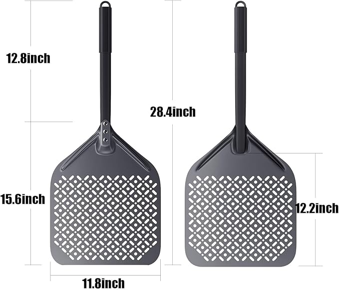 12 Inch Rectangular Pizza Peel, 12" x 14" Perforated Anodized Aluminum Pizza Turning Peel, Pizza Turning Paddle, 28.4 Inch Overall