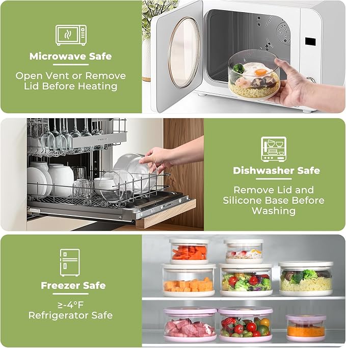 Glass Food Storage Containers with Airtight Lids, 33.8oz & 11.8oz High-Borosilicate Glass Meal Prep Containers with Spork, Bento Lunch Boxes for Salad, Ramen, Soup, Fruit - 2 Pack, White