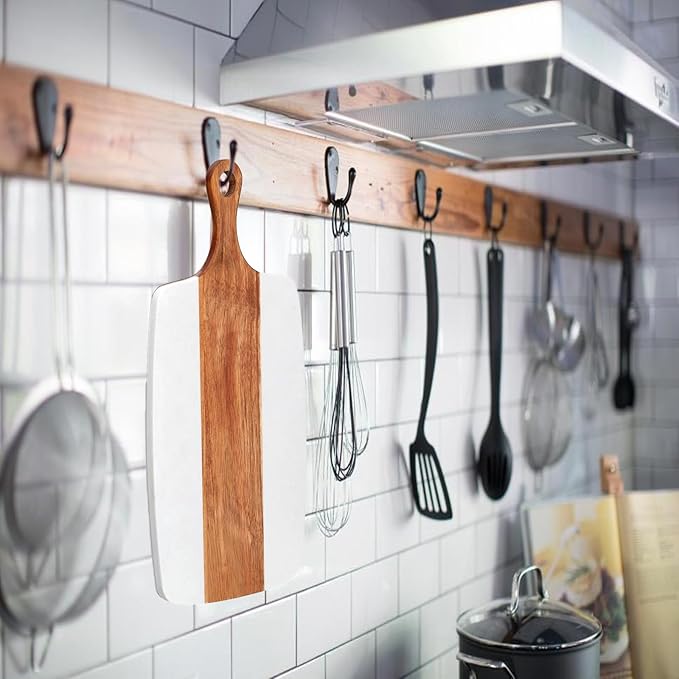 Marble and Acacia Wood Cheese Cutting Board with 4Pcs Cheese Knife Set,Luxury Charcuterie Serving Board w Utensils| Handmade Easy Grip Handle Appetizer Platter Display Tray (13.78 IN*7.08 IN*0.8 IN)