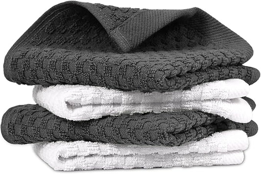 Infinitee Xclusives Premium Dish Cloth 100% Cotton 12 x 12 Inches |Pack of 4| - Ultra Soft Tea Towels - Highly Absorbent Kitchen Rags - Terry Dishcloth for Kitchen and Household Cleaning |Grey|