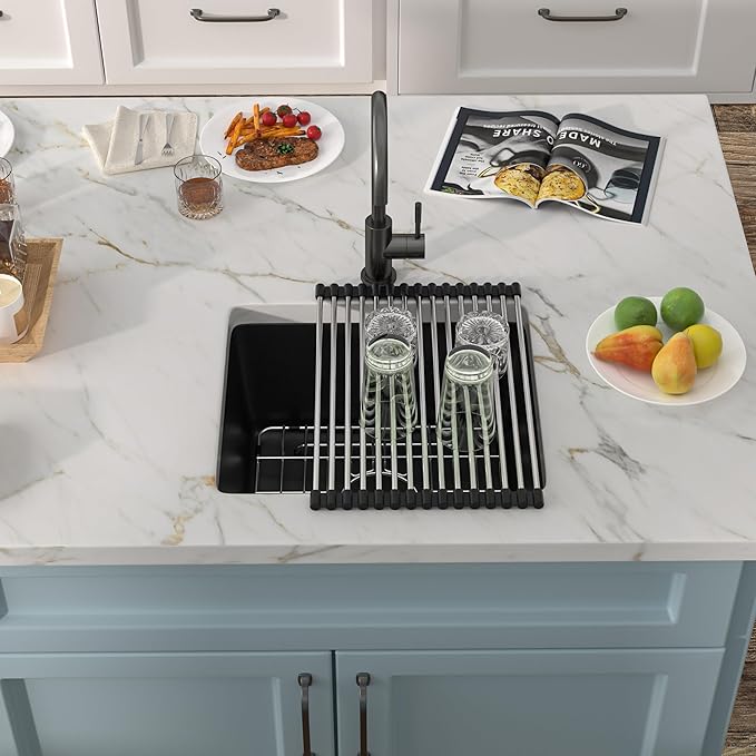 18"x16" Undermount Bar Prep Sink – Matte Black Granite Composite Quartz Classic Under Counter Single Bowl Sink Basin for Wet Bar, RV, Small Kitchen, Mobile Home