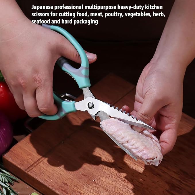 Kitchen Scissors, 9-Inch Heavy Duty Multipurpose Food Cutting Shears, Detachable Dishwasher Safe, Sharp Serrated Blade, Ergonomic Non-Slip Handle for Food, Meat, Herbs, Green
