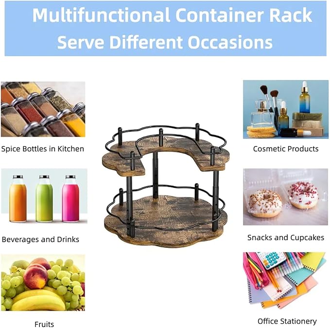 2-Tier Wooden Lazy Susan Turntable Organizer for Cabinet, Table Top, Kitchen, Pantry, Bathroom, Vanity Countertop, Rotating Wood Lazy Susans Rack for Spice, Seasoning Storage Organization(Petal)