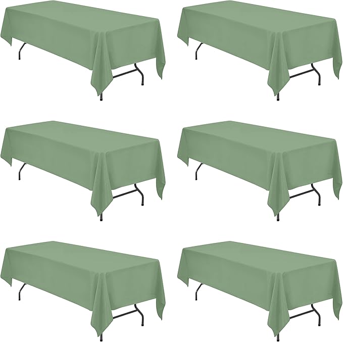 BRILLMAX 6 Pack Sage Green Tablecloths for 8 Foot Rectangle Tables 60 x 126 Inch - 8ft Rectangular Bulk Linen Polyester Fabric Washable Cloth Cover for Wedding Reception Banquet Birthday Party