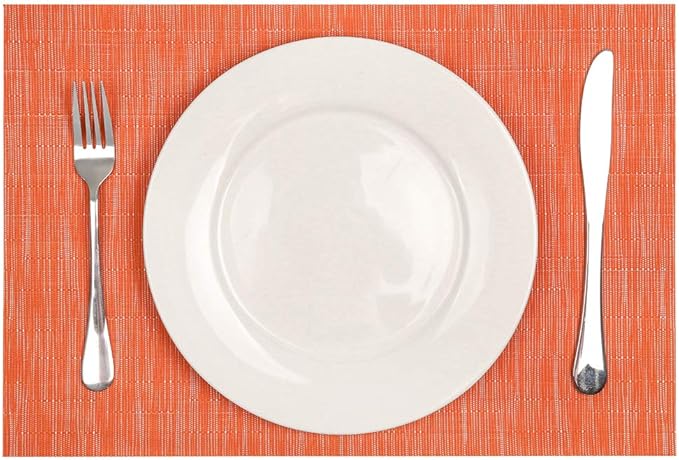SHACOS Orange Placemats Set of 6 Woven Vinyl Place Mats for Dining Table Indoor Outdoor Wipe Clean Table Mats Thanksgiving Holiday Party Banquet Buffets Table Decor (6, Orange)