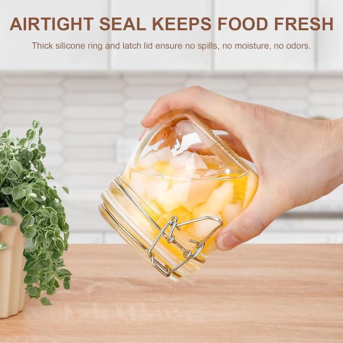 17oz Airtight Glass Jars with Lids, Set of 6 Small Food Storage Containers & Canisters, Clear Mason Jars with Wire Clip Seal for Canning, Pickling & Kitchen
