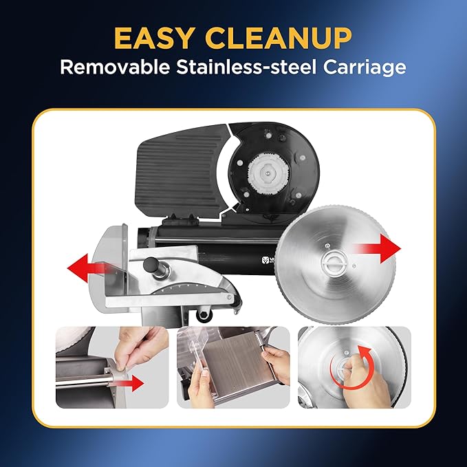 Meat Slicer, Electric Deli Meat Slicer with 8.7" Stainless Steel Blade, Adjustable Thickness Slicer for Home Use, Easy to Clean, Cuts Meat, Bread, Cheese, Black