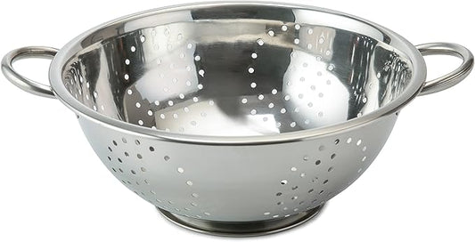 Vinod Stainless Steel Colander | 9.5 inches in Diameter | Dishwasher Friendly Strainer | Perforated Base | Suitable For Straining Fruits, Vegetables, Noodles, Pasta, Spaghetti | Steel Handles