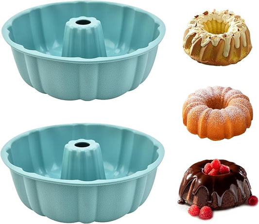 2 Pack Silicone Bundt Cake Pan Nonstick,10 Inch, Silicone Cake Molds,Pound Cake Pan, Baking for Jello,Gelatin,Cake,Brownie and Bread (Blue+Blue)