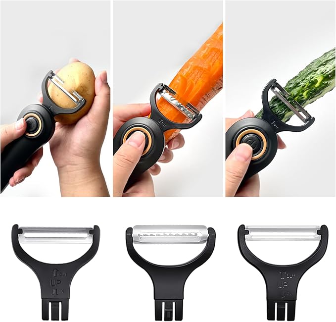 3-in-1 Electric Peeler | Auto Blade for Fruits/Vegetables | 3 Interchangeable Blades | Type-C Charging,Battery Capacity 1500 mAh | Kitchen, Travel, Camping