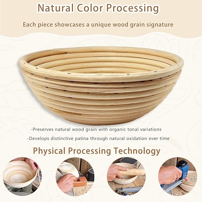 Natural Unbleached Banneton, Sourdough Bread Proofing Basket Kit, 6,8,9,10 Inch Basket with BreadMaking Baking Supplies Tools, Banneton Basket Gift Set - Primary Color