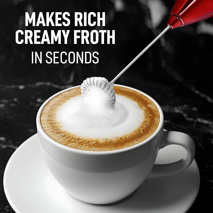 Zulay Executive Series Ultra Premium Gift Milk Frother For Coffee with Deluxe, Radiant Finish - Coffee Frother Handheld Foam Maker - Electric Milk Frother Handheld For Lattes Premium UV Red