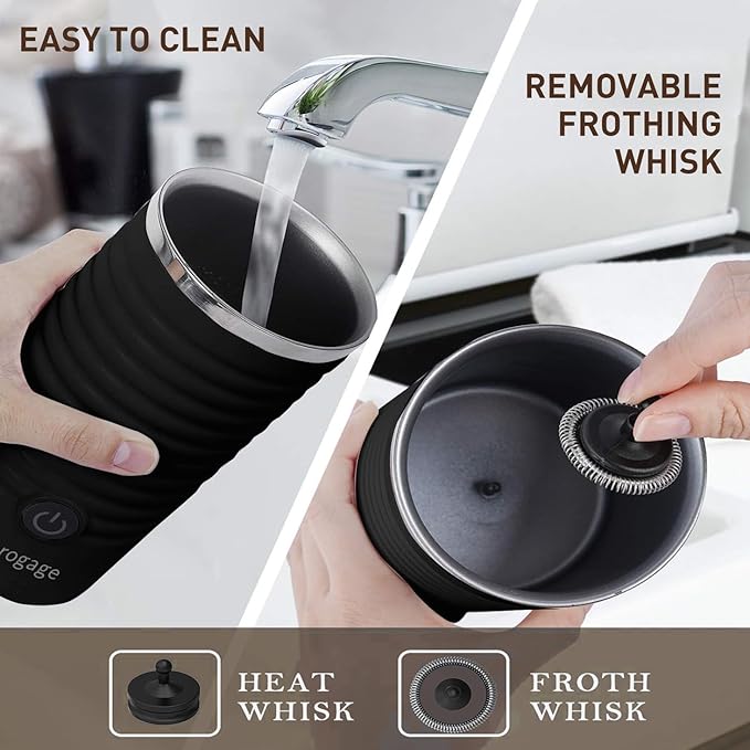 Milk Frother, Automatic Milk Steamer and Heater, 4-in-1 Multifunction Electric Hot and Cold Foam Maker and Milk Warmer for Latte, Cappuccinos, Macchiato,Black