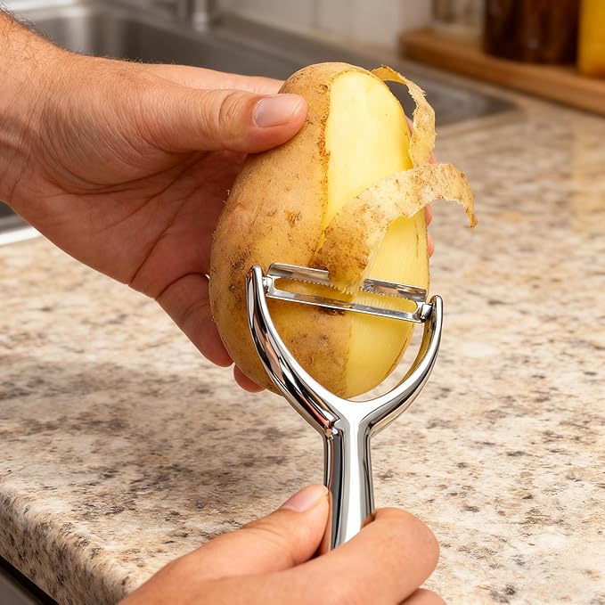 Vegetable & Fruit Y Peeler, 18/8 Stainless Steel Potato Peeler, Carrot Apple Cucumber Peeler, Ultra Sharp Serrated Blade, Comfort Ergonomic Handle, Rust-Resistant, Dishwasher Safe