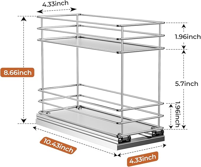 Pull Out Spice Rack Organizer for Cabinet, Slide Out Spice Racks, Easy to Install, 4.0''Wx10.35''Dx8.26''H, 1 Drawer 2 Tiers(Silver)