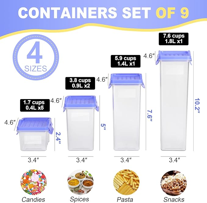 HOMER Moroccan Style Kitchen Canisters, 9-Piece BPA-Free Food Storage Set | Air-Tight Containers for Cereal, Pasta, Coffee & Spices