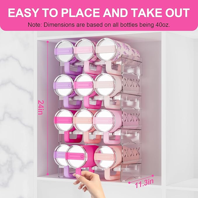 JYPS Water Bottle Tumbler Organizer, Stackable Stanley 40oz with Handle Cup Organizer, Large Tumbler Holder Stanley Cup Accessories for Pantry Kitchen Organizers & Storage(12)