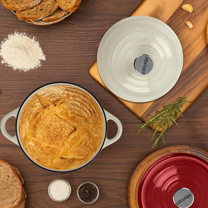 Dutch Oven for Bread Baking, 5.4 Quart Dutch Enameled Cast Iron Bread Oven, Dutch Oven for Sourdough Bread Baking, Oven Safe up to 500° F, 25 cm White