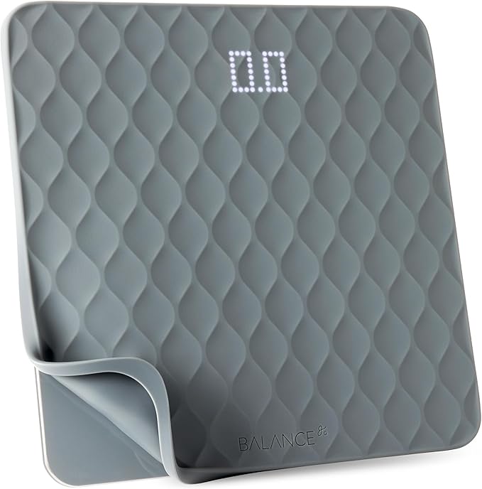 Greater Goods Designer Bathroom Scale: Non-Slip Silicone Cover, Hidden LED Display, Spot-On Precision, 400 lb Capacity (Gray)